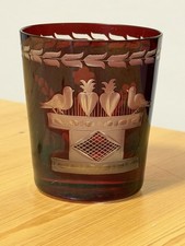 Antikes Überfangglas rot | Böhmen um 1900 | handgeschliffen | Becher 7 cm