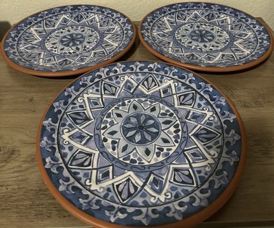 Tommy Bahama Blue Terracotta Spanish Melamine Dinner Plates Medallion Set of 3