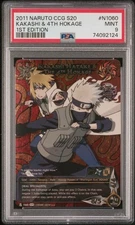 2011 Naruto CCG S20 Tales Of The Gallant Sage #N1060 Kakashi & 4th Hokage PSA 9