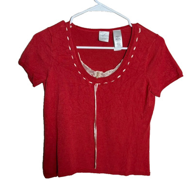 Emma James Sweater Women's Petite Medium Red Round Neck Y2k Boho Casual Top