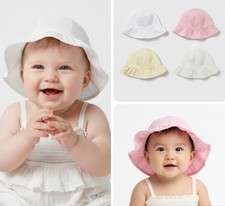 Baby TU Sun Hat White Pink Yellow UPF50 Protection Broderie Cotton Frilly  0-2 Y