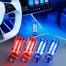 4 PCS USB Night Light,Touch Dimmable Car Interior Ambient Lights, 2 Red 2 Blue