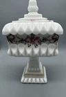 Vintage Westmoreland White Milk Glass Hand Painted Pedestal Wedding Dish Box