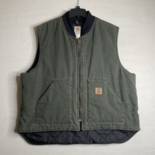 Vintage Carhartt V02 MOS Green Canvas Duck Work Wear Vest Size 2XL Made In USA