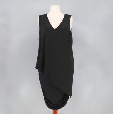 CLARA SUNWOO Sleeveless Ruched Overlay Dress in Black Size XL