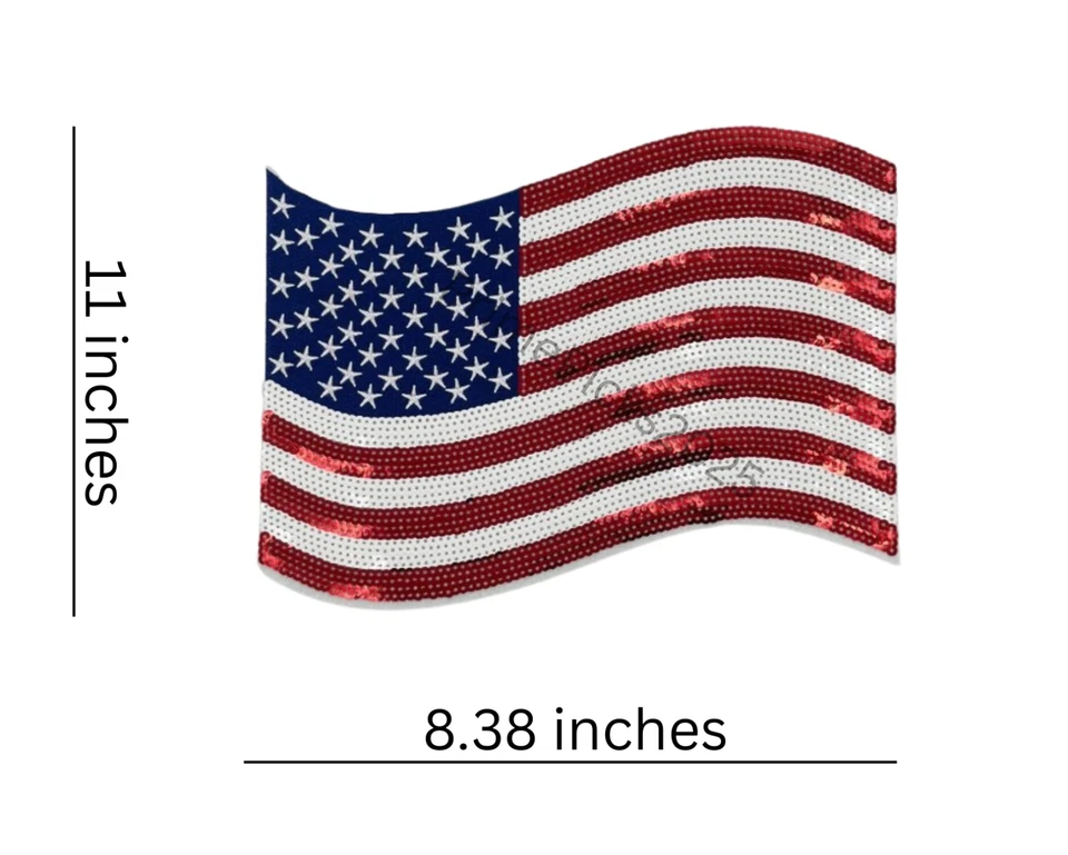 🎆 American Flag Sequin Patch 11" x 8.38" 💎 Stars ✨ Stripes ❤️ Sparkle Iron-On - Image 2 of 4
