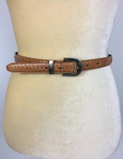 Vtg 80  s/90  s Karen Scott Genuine Snake Skin Belt Sz S Silver-Tone Buckle Brown