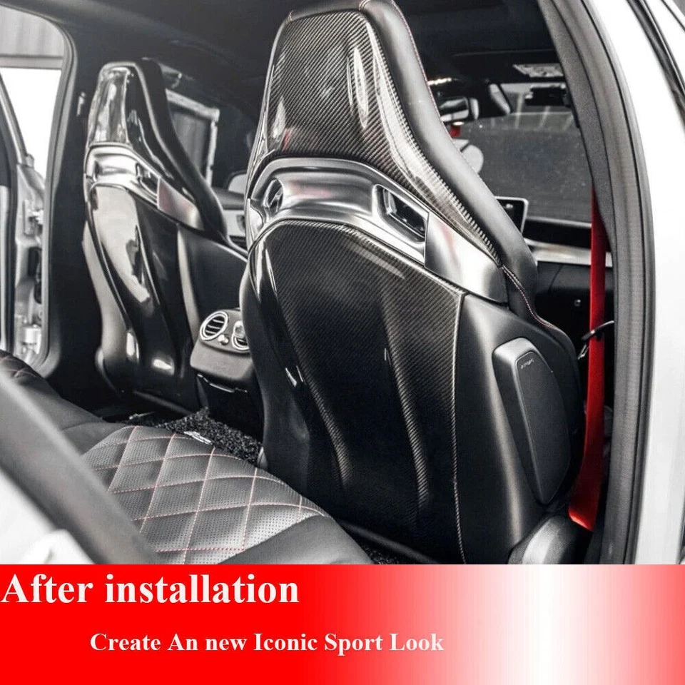 Full Carbon Fiber Seat Back Shell Covers Cap For Benz A35 A45 C43 C63 CLA45 AMG - Image 3 of 4