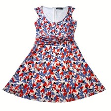 Lauren Ralph Lauren Floral Fit Flare Dress Size 6 Ruched Waist Sleeveless Lined