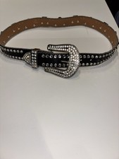 Nocona Women  s Western Rhinestone Leather Belt Hearts Cross Conchos M 40  Black