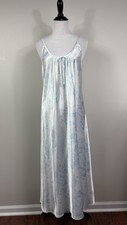 Oscar De La Renta Neiman Marcus Gown M White Blue Floral Long Spaghetti Straps