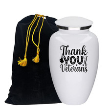 Thank You Veterans White Metal Cremation Urn 190 Cu In Adult Memorial w/ Bag