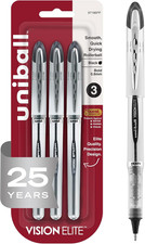 Uniball Vision Elite Rollerball Pens, Bold Point 0.8Mm , Black, 3 Pack