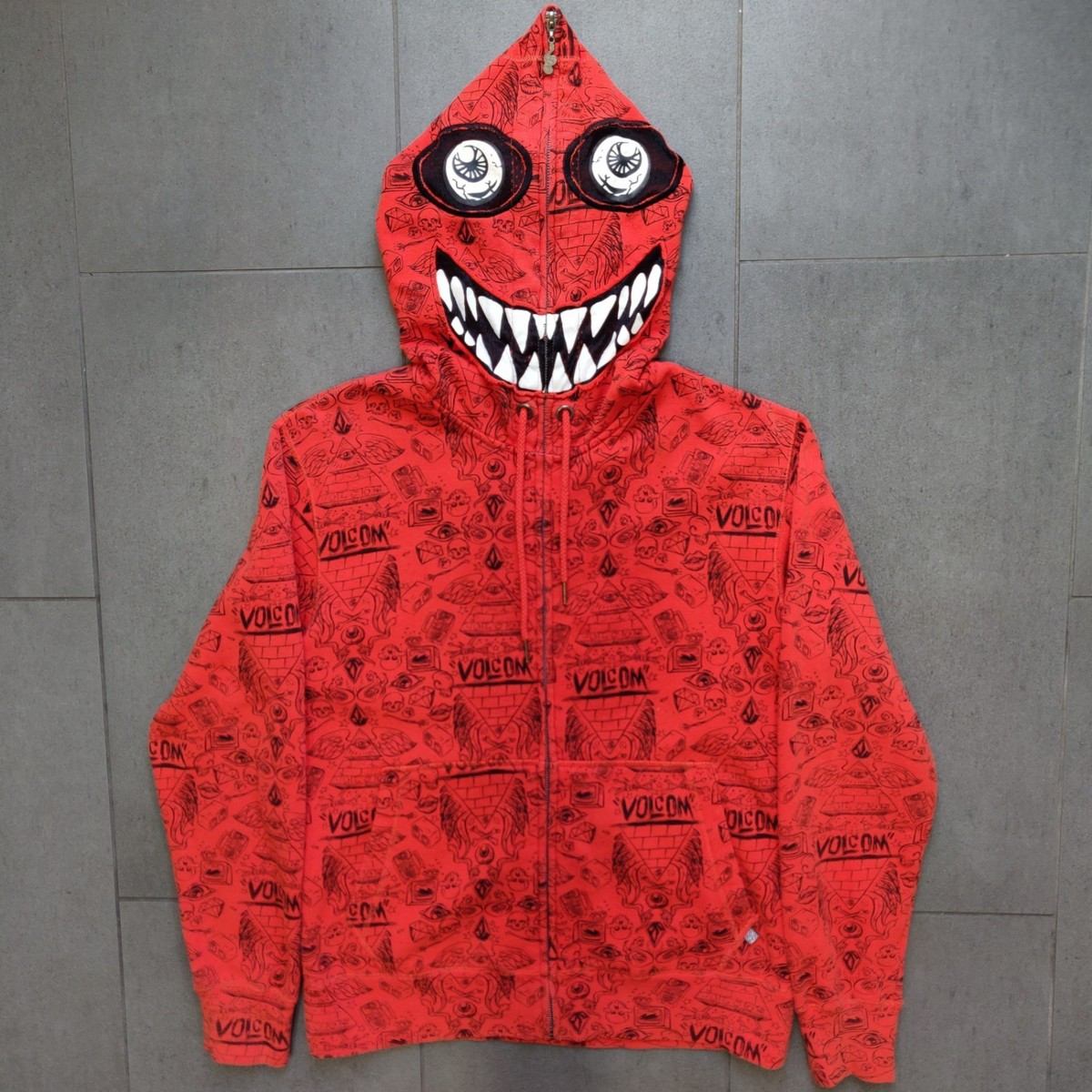 Y2K Volcom Ryan Sheckler Orange AOP Monster Full Zip Hoodie Mens S