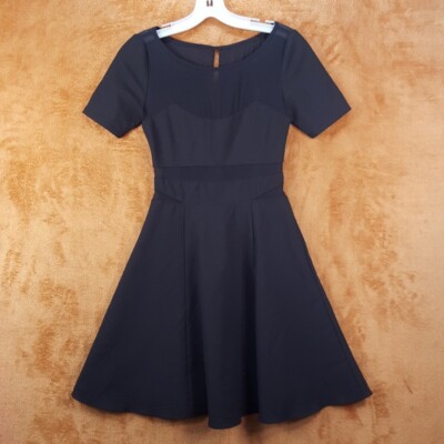 ELIZABETH & JAMES Dress Womens Size 0 Black Fit Flare Mesh Panel Illusion Ponte