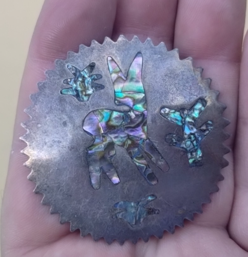 Vintage Sterling Silver Deer Wildlife MOP Abalone Pendant Brooch DD Mexico 17.2g - Picture 2 of 6