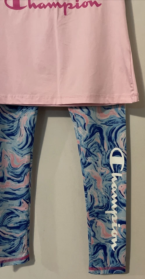 ¡Traje deportivo de camiseta y legging Champion para niñas talla 8 rosa y azul! A6371 Foto 4 de 4