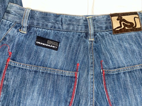 DrunknMunky Vaqueros Pesados Talla 34W Pierna Recta Rojo Detalle Excelente Estado - Imagen 11 de 15