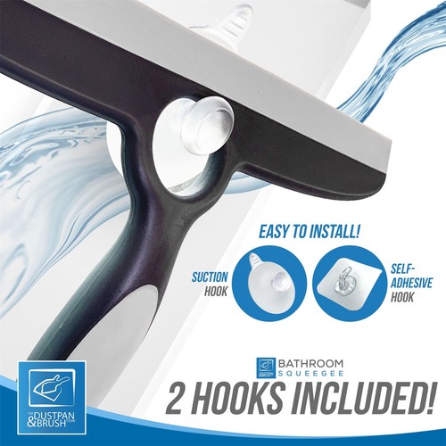 Shower Squeegee with Suction Hook Holder Window Bathroom Squeegy Blade Screen - Picture 7 of 7