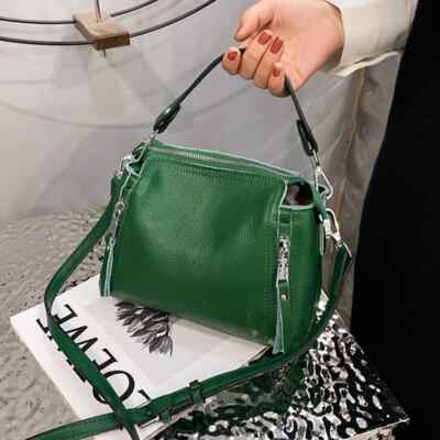 Echtleder Damen Schultertasche Crossbody Soft Bucket Handtasche schwarz