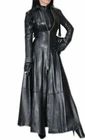 Women's Black Leather Trench Coat Steampunk Gothic Long Coat Causal Wear Coat