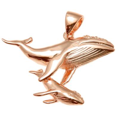 ROSE GOLD PLATED SILVER 925 HAWAIIAN HUMPBACK WHALE MOTHER BABY PENDANT
