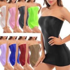 Women Bodycon Mini Tube Dress Sexy Oil Glossy Dress Chemise Tight Pencil Dress