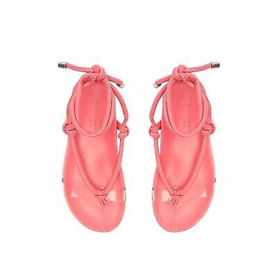 Schutz Siena Sport Pink Faux Leather Vinyl Strap Ankle Lace Up Low Heel Sandals - Picture 2 of 2