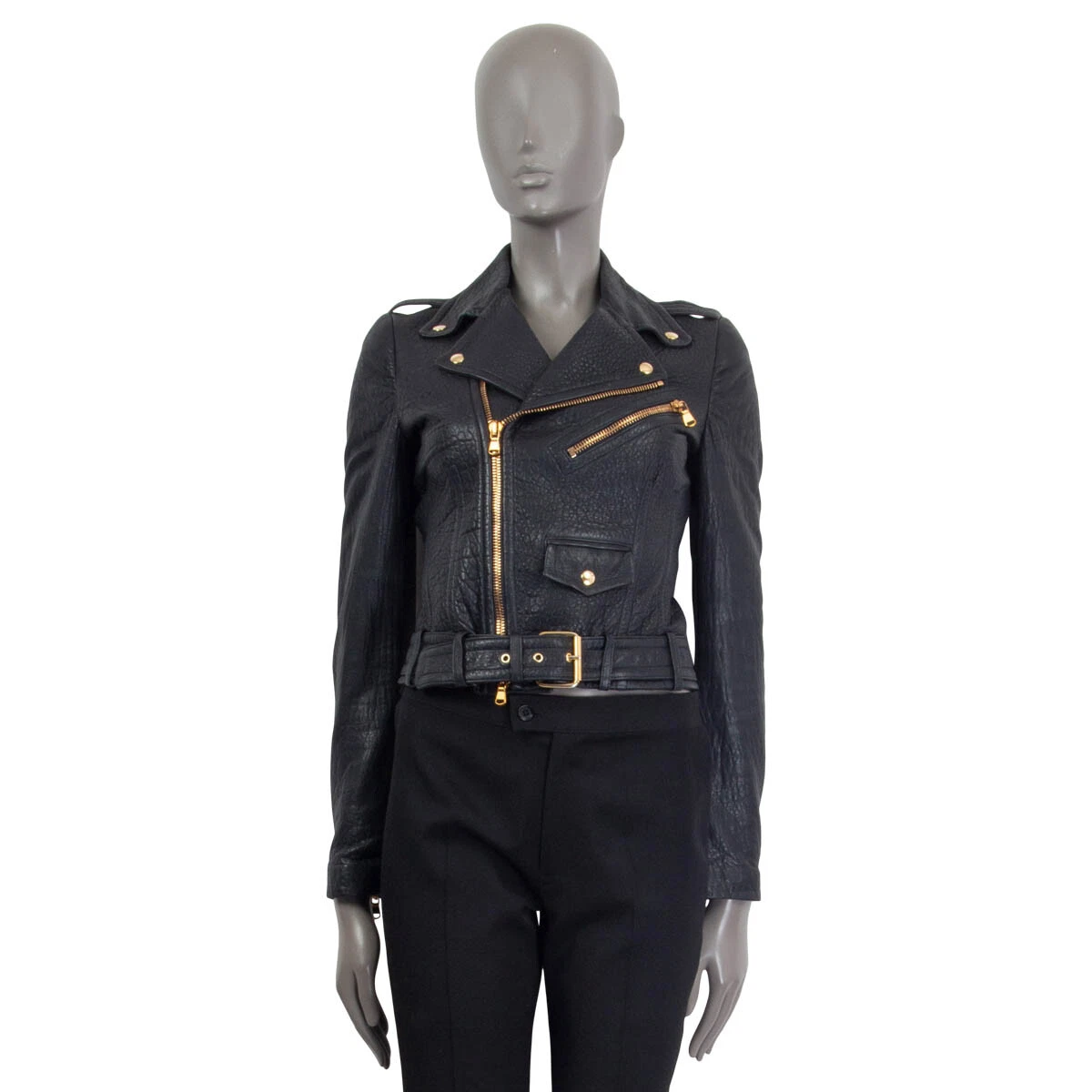 63628 auth ALEXANDER MCQUEEN navy blue leather BIKER Jacket 40 S