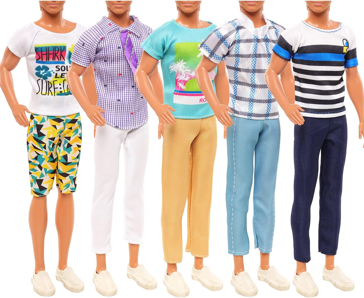 Lotto 8 articoli vestiti bambola per bambola Ken casuali 3 abbigliamento casual 3 pantaloni 2 scarpe