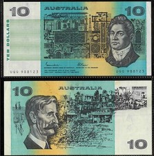 1985 Australia Very Fine $10 UQQ988123 Johnston Fraser Paper Banknote issue r309