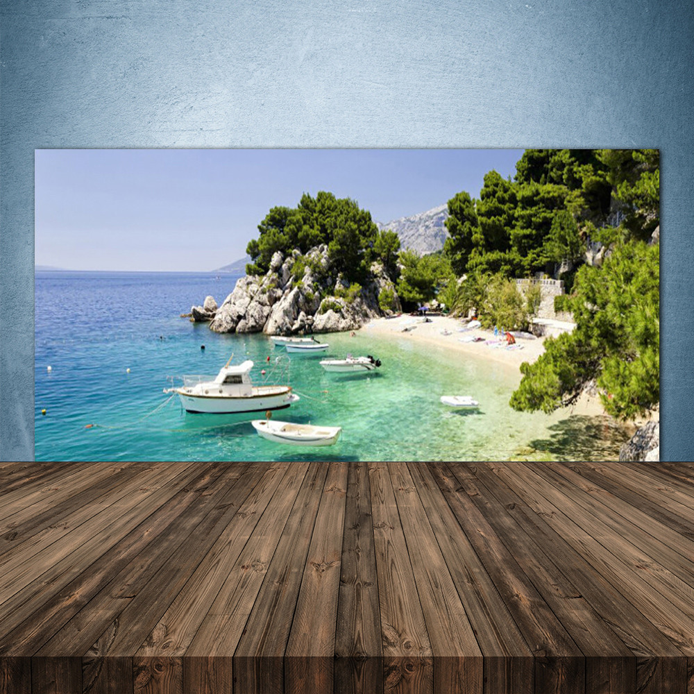 Crédence de cuisine en verre trempé 140x70 fond hotte plage mer