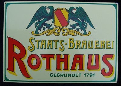 HOCHWERTIGES ORIG. ROTHAUS STAATSBRAUEREI EMAILSCHILD, GEWÖLBT 59 x 34,5 cm