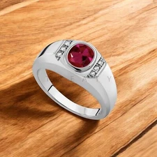Ruby Oval Cut Gemstone With 925 Sterling Silver Ring For Men's #A189