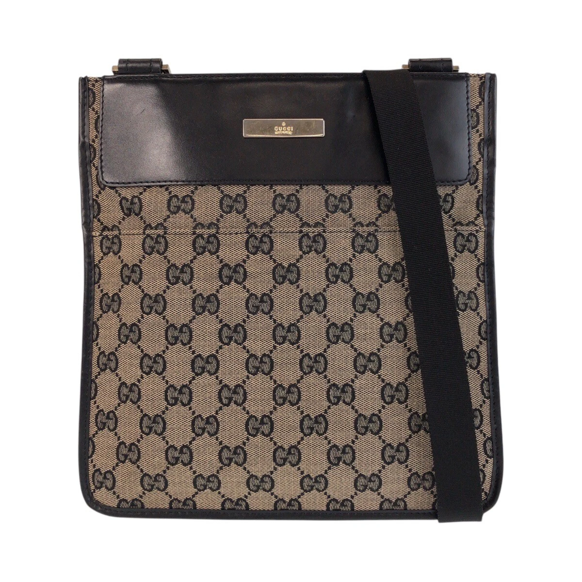 GUCCI 019 0348 Sac à bandoulière Pochette beige noir GG toile/cuir GG