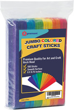 100 Pieces Assorted Jumbo Colored Wooden 6 Inches Long Craft Sticks, Rainbow Pop