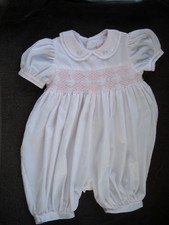 Petit Ami Pink Infant Girl Smocked Bubble Romper Hand Embroidered Sz 6 Month NEW