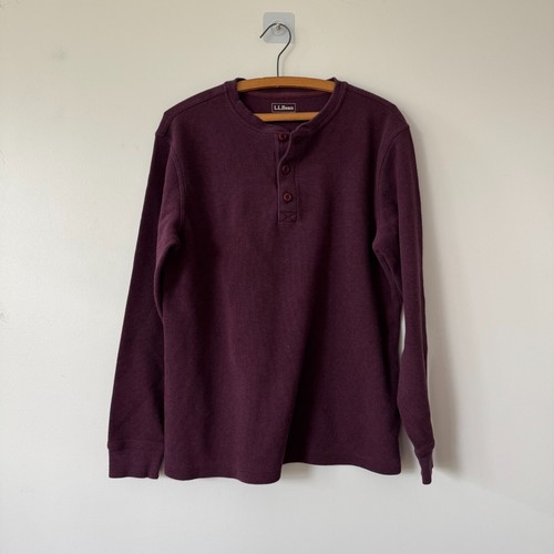 LL Bean Thermal Mens M Unshrinkable Mini Waffle Henley Long Sleeve Deep Wine