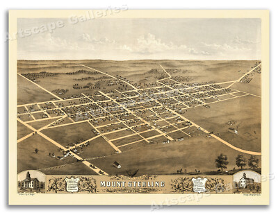 1869 Mount Sterling Illinois Vintage Old Panoramic City Map - 18x24