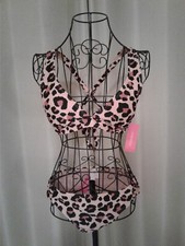 NWT   Leopard Bikini 2-Piece Swimsuit   Crisscross Tie Back Bathing Suit   L