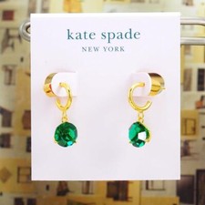 NWT Kate Spade Brilliant Tri-Prong Huggies Earrings $48 Pine Frost Green