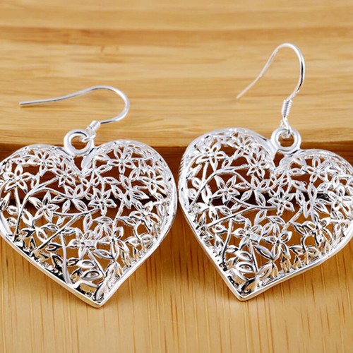 DOTEFFIL 925 Sterling Silver Hollow Heart Flower Earrings Women Gift Jewelry - Picture 3 of 6