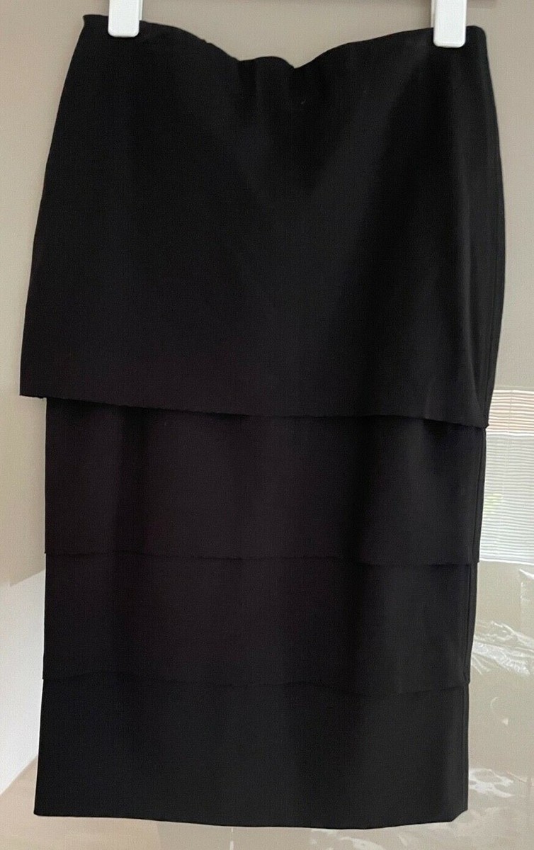 Verge Black Ponte Tiered Stretch Skirt Size 10 Australia