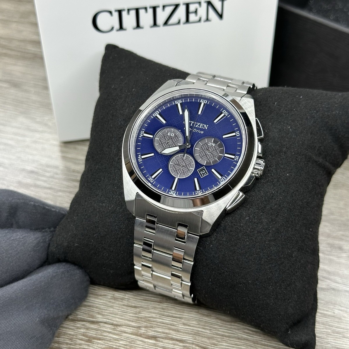 Citizen Eco-Drive Peyten Silver Blue Date Chrono Dial Men's Watch