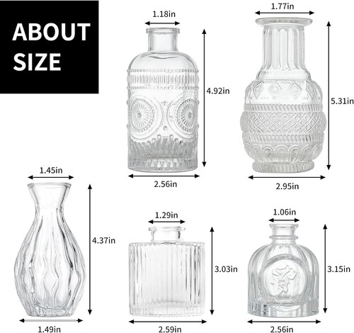 Fixwal Set of 5 Glass Bud Vases Clear - Picture 5 of 5