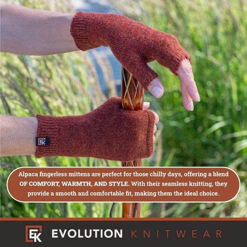 Alpaca Knit Fingerless Mittens - Super Soft Baby Alpaca - Made in the USA - Picture 36 of 80
