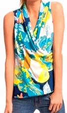 CAbi Womens Spring Blossom Floral Faux Wrap Sleeveless Shirt, Size Large, #741