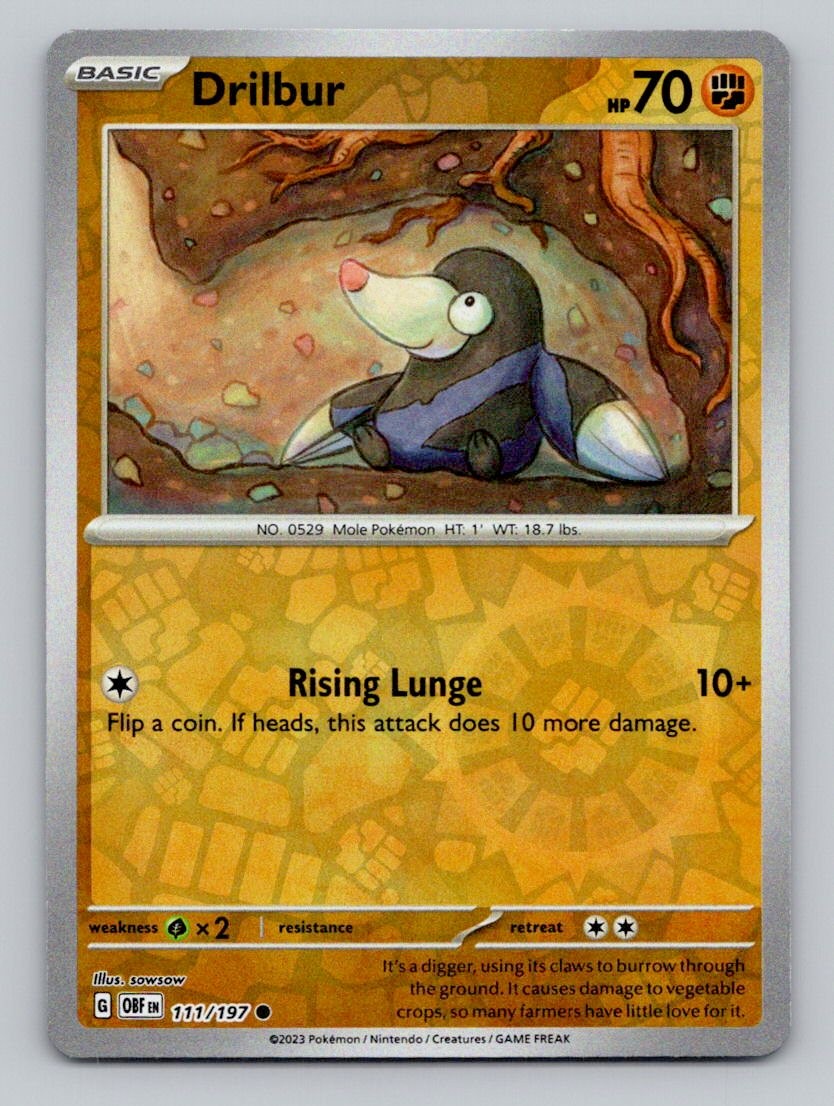Reverse Holo Drilbur 111/197 Common Obsidian Flames Pokemon