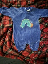 2003 Carters Eric Carle The Very Hungry Caterpillar Blue Velour Romper 0-3 M