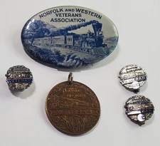 Antique Norfolk & Western Railway Veterans' Pins & Medal -- Sterling 